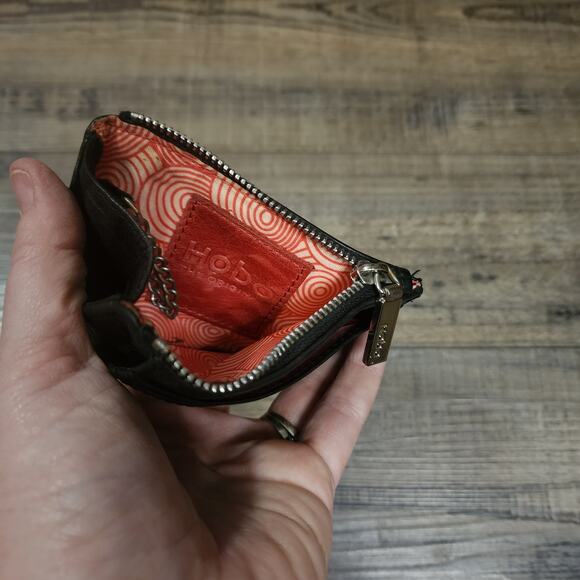 Small Hobo wallet coin purse credit card holder black leather LL - Picture 3 of 6